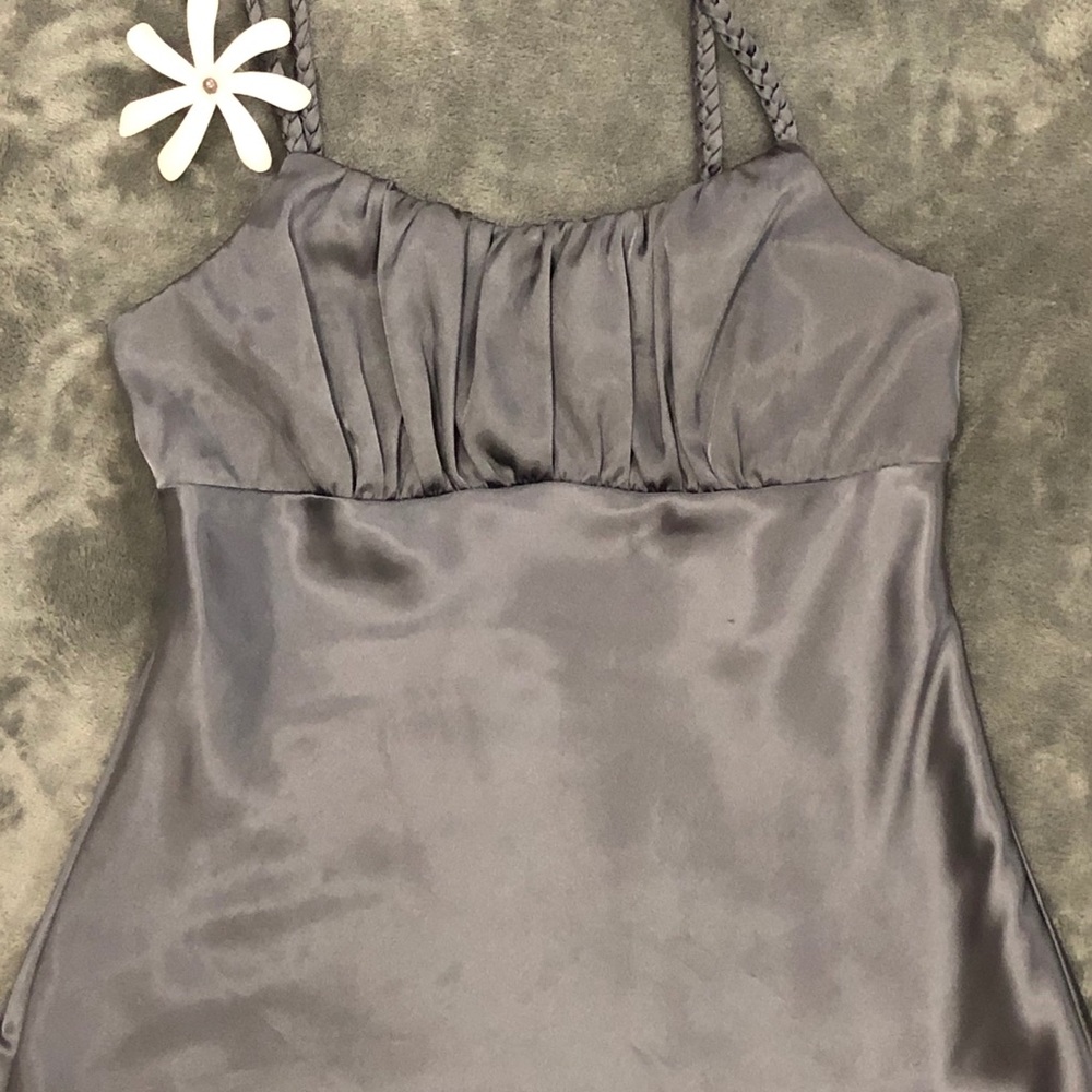 Silver satin top with braided straps